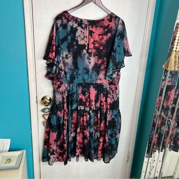 Torrid Mini Chiffon Ruffle Hem Skater Dress, size ride dye - Picture 8 of 11